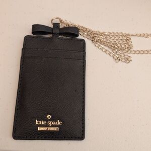 Kate Spade Black Card Holder with Gold Chain Accent